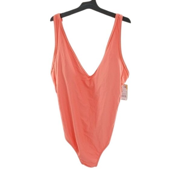 Kona Sol One Piece Bathing Suit V Neck High Leg Peach Womens Size XL - Picture 2 of 6